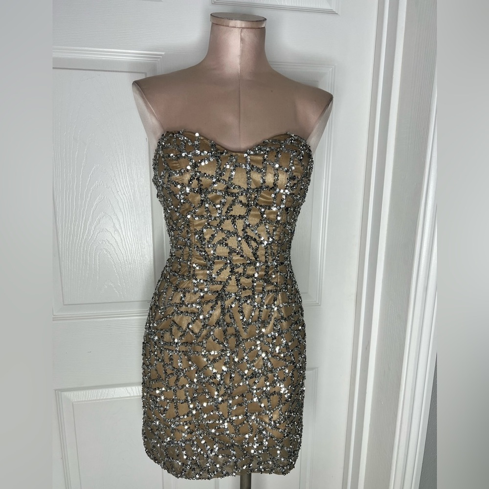 Scala Sequins Strapless Cocktail Mini Dress Sz 2